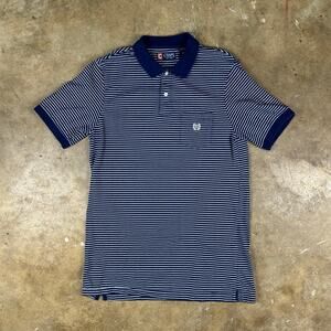Chaps Polo Shirt Men’s‎ Medium Navy White Striped Short Sleeve Classic Fit